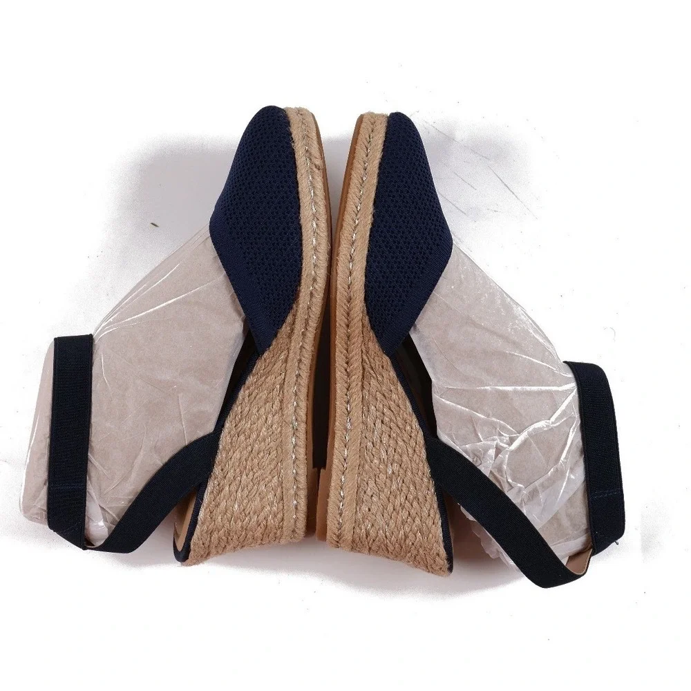 Kelly & Katie Espadrille Wedge Kipsie Navy Blue Knit Size 8W NEW